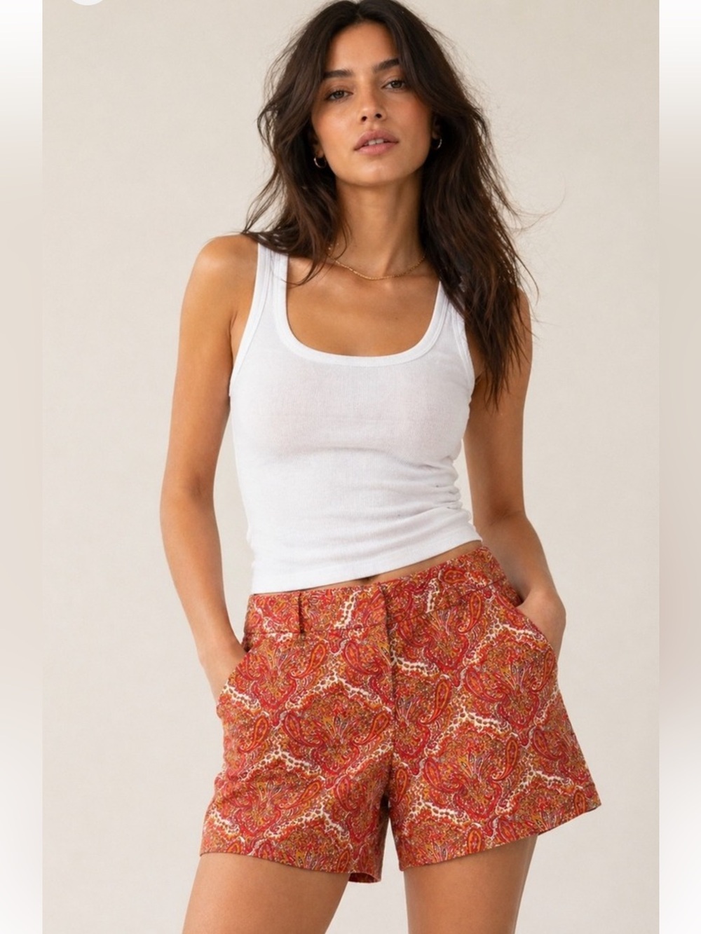 Talbots Paisley Chinos 5” Orange Red Pink Vibrant Summer Mid-Rise Shorts Size 10